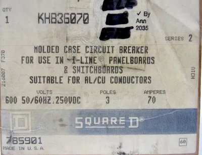 NEW SQUARE D KHB36070 MOLDED CASE CIRCUIT BREAKER 70A 3 POLE SER 2
