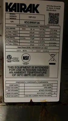Used Kairak Used 91" Kairak KBP-91S 3 Door Refrigerated Stainless Steel Prep Table - 115V - JJ - 2 Food Prep Tables Illinois US | Falcon Restaurant Supply #1373526