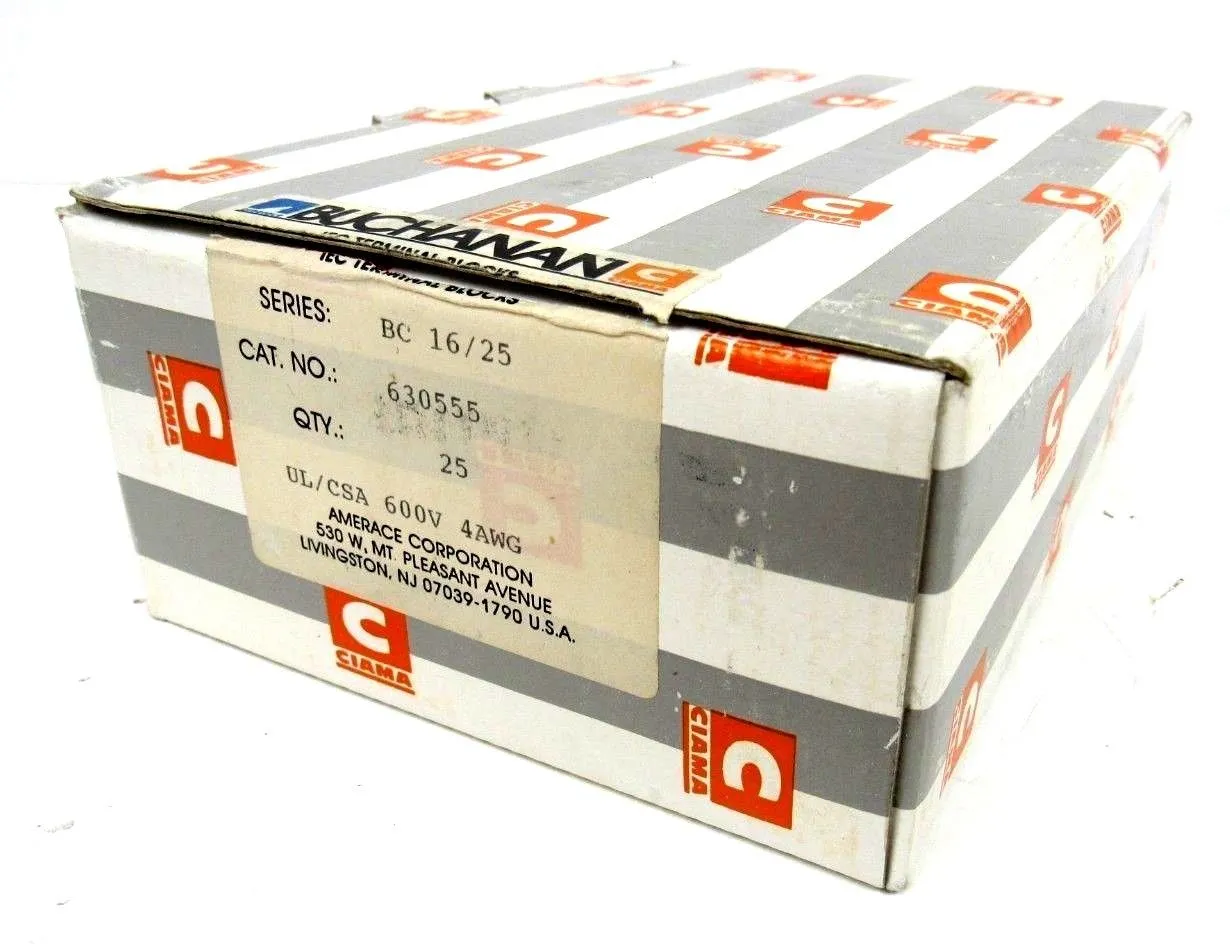 NEW BOX OF 25EA BUCHANAN BC16/25 TERMINAL BLOCKS BC1625 630555