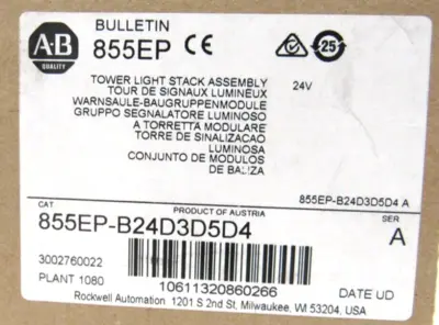 ALLEN BRADLEY 855EP-B24D3D5D4 TOWER LIGHT STACK 855EPB24D3D5D4 NEW SURPLUS