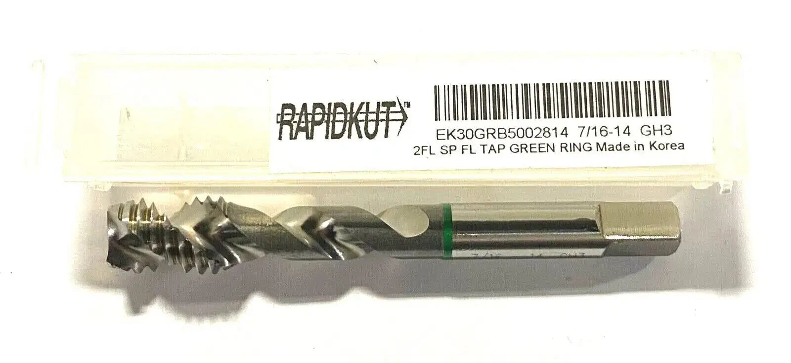 Rapidkut 7/16-14 Semi Bottoming Tap Green Ring High Performance GH3 2 Flute