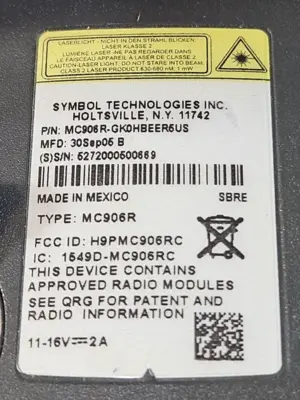Zebra Motorola Symbol MC906R Handheld Rugged Standard Imager Scanner (BIN344)