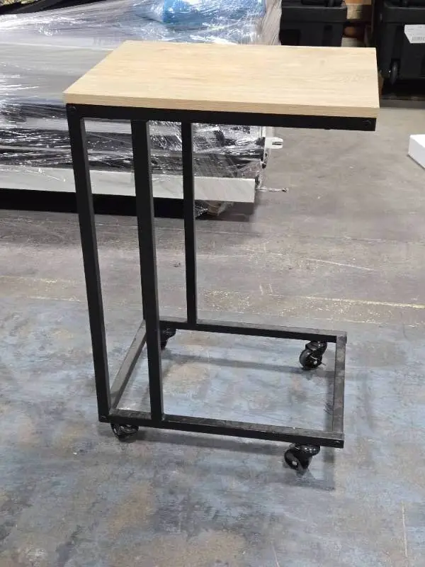 27" Rolling Side Table Wood Top / Metal Frame