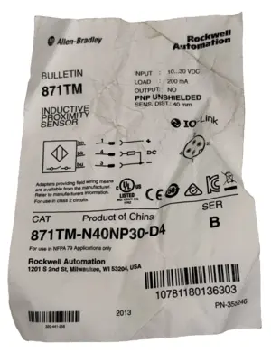 ALLEN BRADLEY 871TM-N40NP30-D4 SER.B PROXIMITY SENSOR 871TMN40NP30D4 NEW SURPLUS