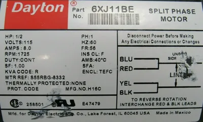 NEW DAYTON 6XJ11BE MOTOR 1/2HP 115V S55RBG-8332