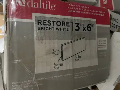 Daltile Restore Bright White 3x6 Ceramic Tile - 100 Pcs/Box 4 Boxes