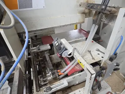 KOCH SBD-B DOUBLE-END FEED-THROUGH TRIM, BORE, GLUE, & DOWEL MACHINE