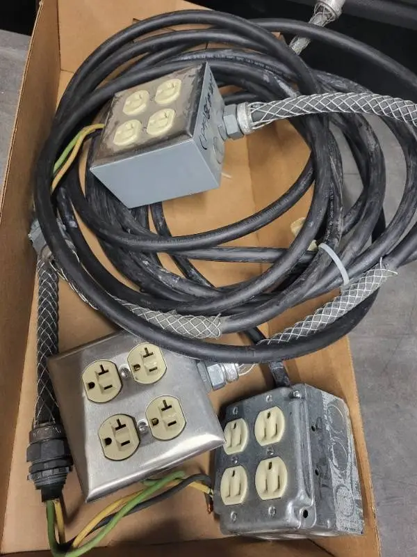 Lot of 3 Industrial Power Outlet Boxes with Cables and Plugs