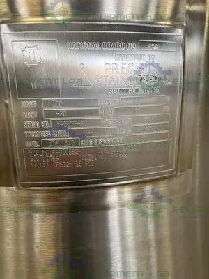 USED PRECISION 200 LITER STAINLESS STEEL PROCESS / PRESSURE VESSEL 100 PSI