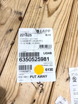 USED LAPP 110 FEET - LAPP 221625 CABLE OLFLEX TRAY II 25G1.5 16/25C