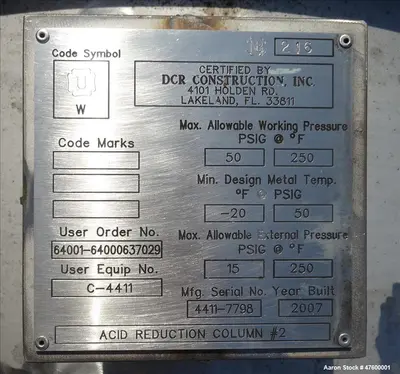 USED DCR CONSTRUCTION ACID REDUCTION COLUMN