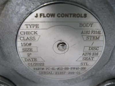 NEW J Flow Controls PC-6L-#12-BB-BW40-200