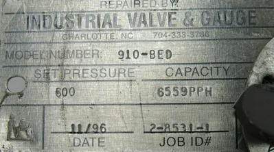 REFURBISHED INDUSTRIAL VALVE & GAUGE 910-BED RELIEF VALVE 910BED