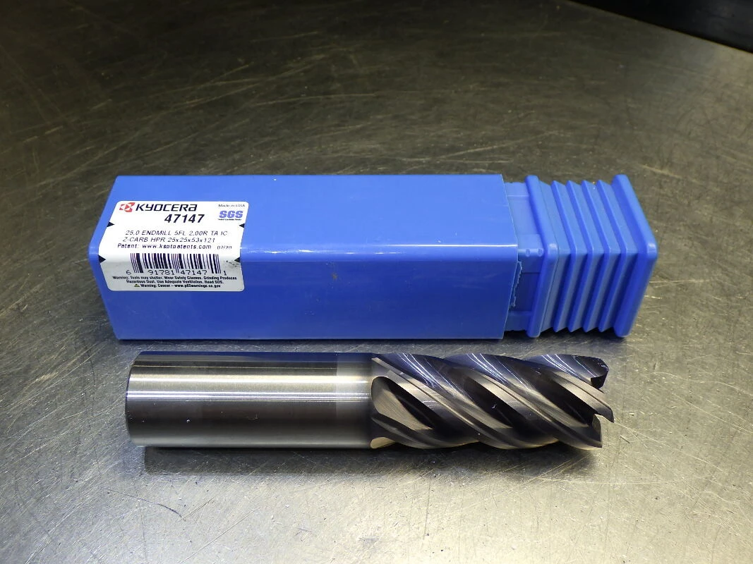 Kyocera / SGS 25mm Coolant Thru 5 Flute Carbide Cr Endmill 2mm R 47147 (LOC3525)