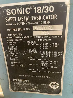 30 Ton STRIPPIT Single Station Punch, Model: Sonic 18/30
