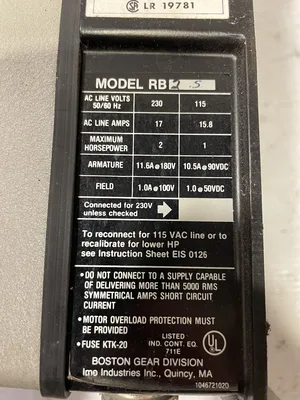 Boston Gear BETA plus RB2.5 Ratiotrol DC Motor Control 230/115V 2/1HP