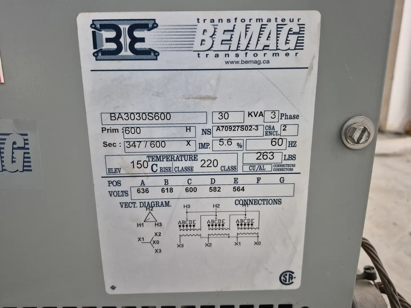 Used BEMAG BA3030S600 Transformers British Columbia CA | Lenmark #327841