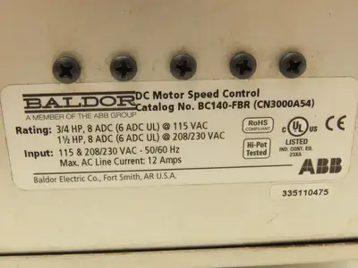 Baldor ABB BC140-FBR DC Motor Speed Control Drive 115/230V Input  8 ADC Output