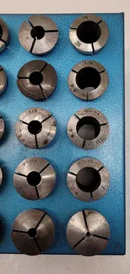 MIXED BRAND 5C COLLET SET (30 PCS) W/ BASE - VARIOUS SIZES FROM 3/8" TO 4-49/64"