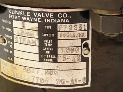 Kunkle FF2251 Safety Relief Steam Valve 1"x 1" Flanged 42 PSI