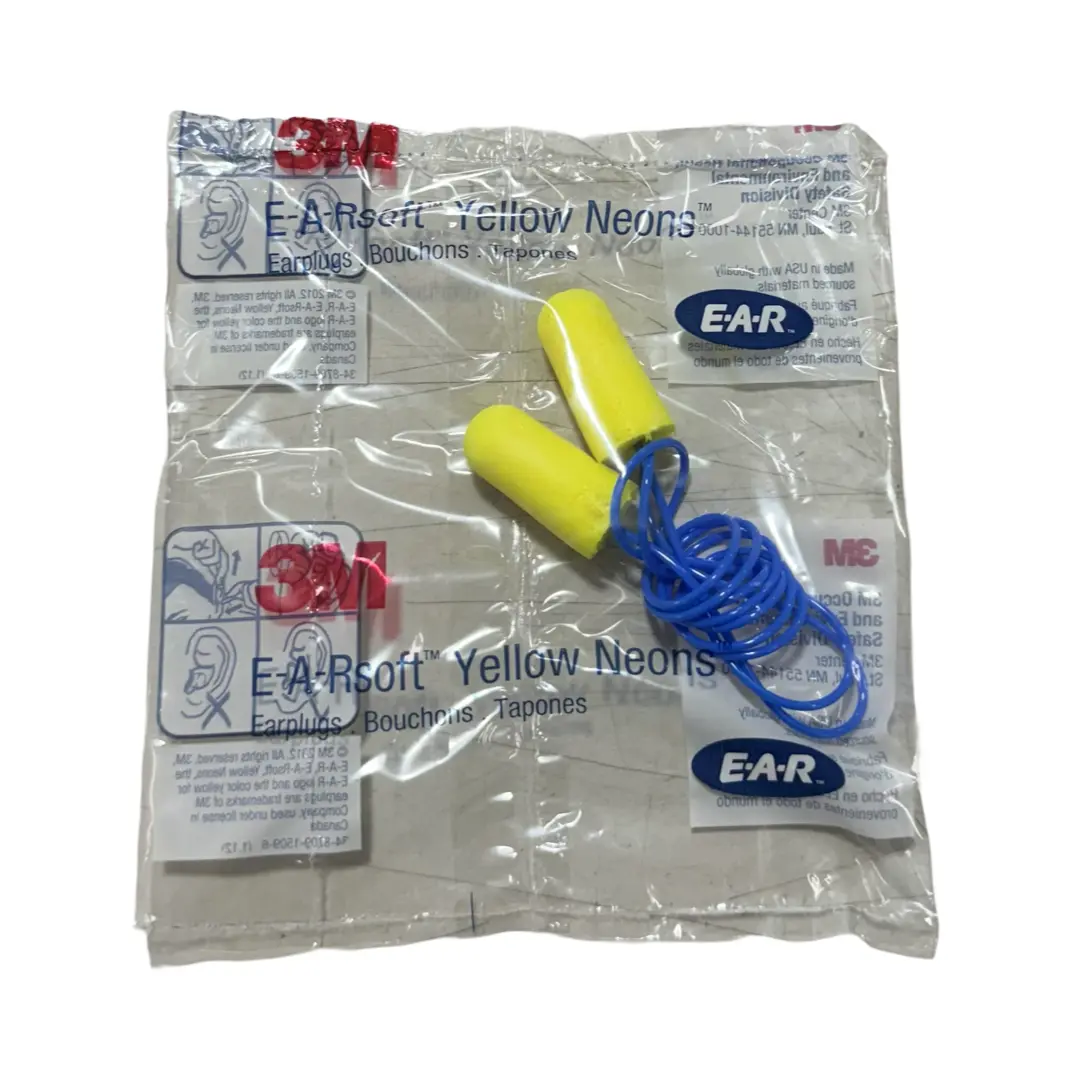 3M E-A-Rsoft Yellow Neons Earplugs Corded, Poly Bag, Regular Size 10 Pack