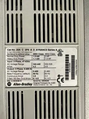 Allen Bradley 20AC3P5A0AYNANC0 /A PowerFlex70 Variable Frequency D. (9.4.1)