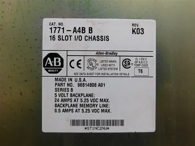 AB 1771-A4B PLC-5 16 Slot I/O Chassis Module Ser B Rev K03 Damaged Rail Used