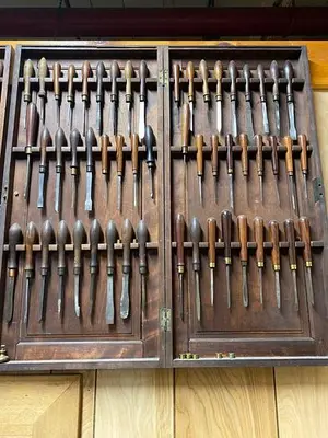 7446-385 Antique Holtzapffel Ornamental Lathe Turning Tools Chisel Set, London -54 Each