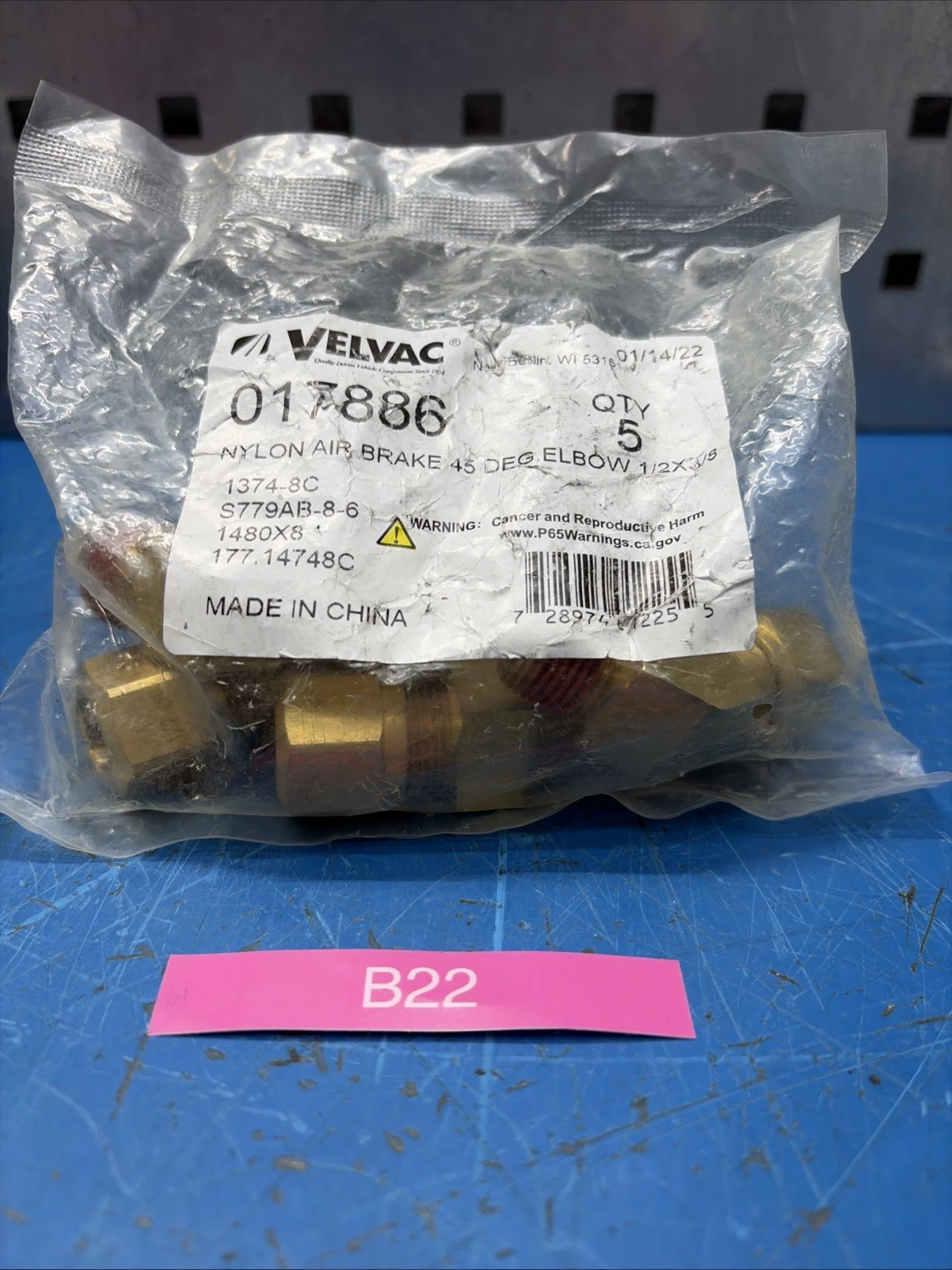(5) NEW Velvac 017886 Air Brake Fittings 1/2" X 3/8" Fast 🇺🇸 Shipping