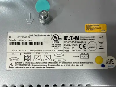 Eaton XP-503-15-A10-A00-1V Interface Panel 174478 24Vdc 1.5A Ver.07 (8.6.7)
