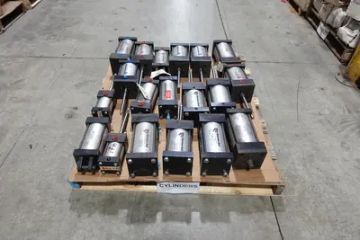 PALLET OF ASSORTED ALLEN-SHERMAN-HOFF PNEUMATIC CYLINDERS