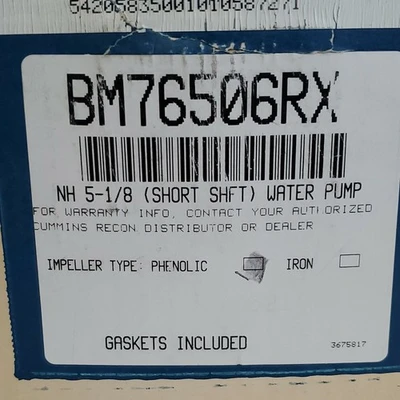 *NEW* Cummins BM76506RX NH 5-1/8 (Short Shft) Phenolic Water Pump + Warranty!