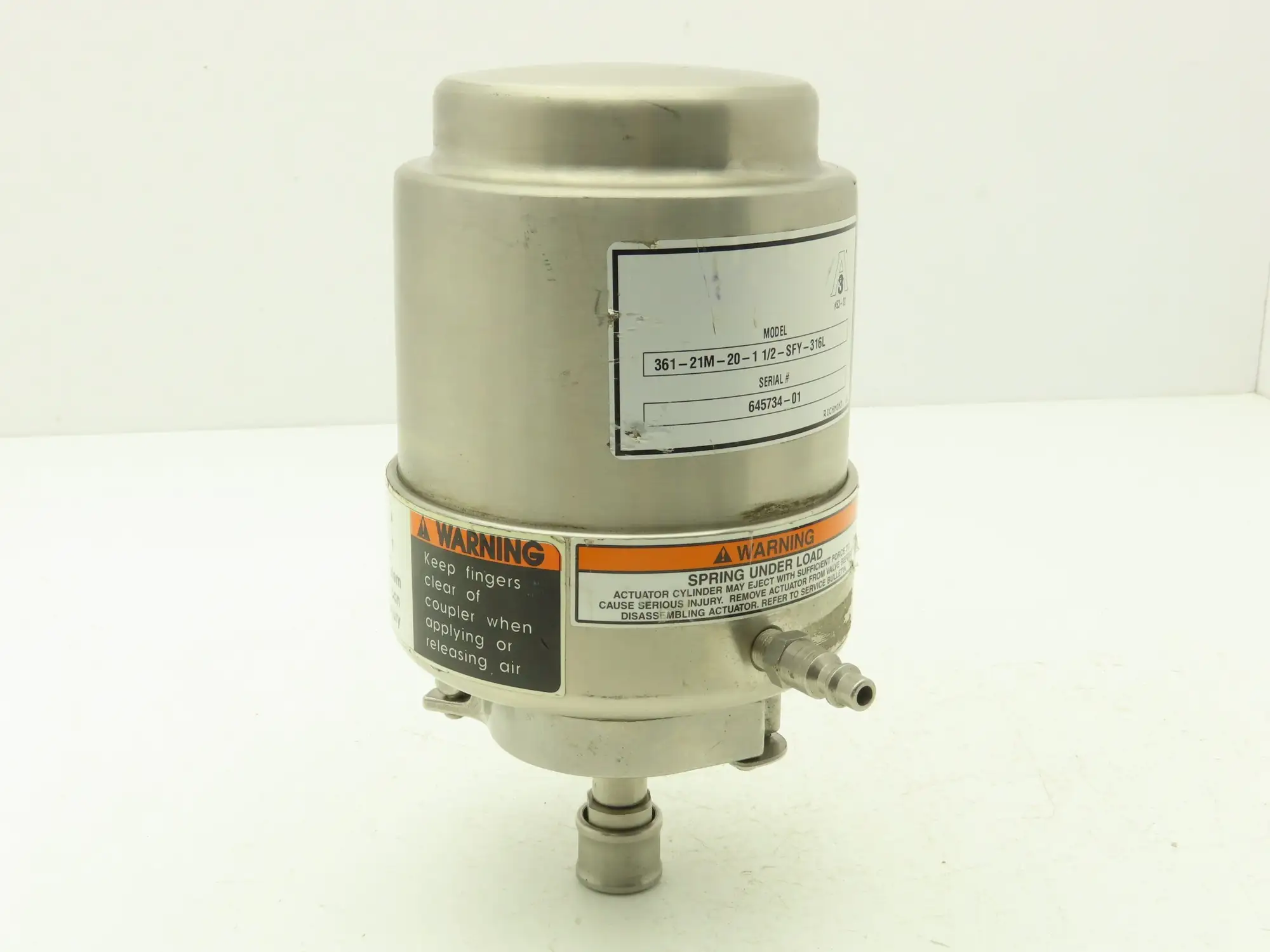 Alpha Laval 361-21M-20-1 1/2-SFY-316L Pneumatic Valve Actuator Stainless Steel