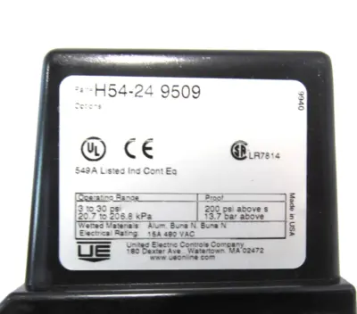 NEW UNITED ELECTRIC H54-24-9509 PRESSURE SWITCH H54249509