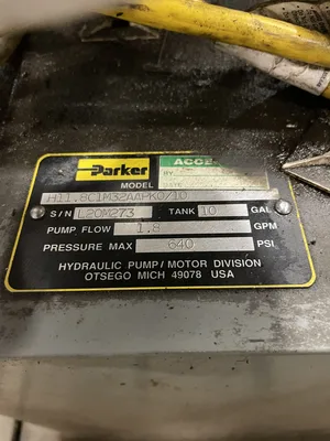 Parker H-PAK H11.8C1M32AAPK0/10 Hydraulic Pump / Power Unit 640PSI 1.8GPM 10gal