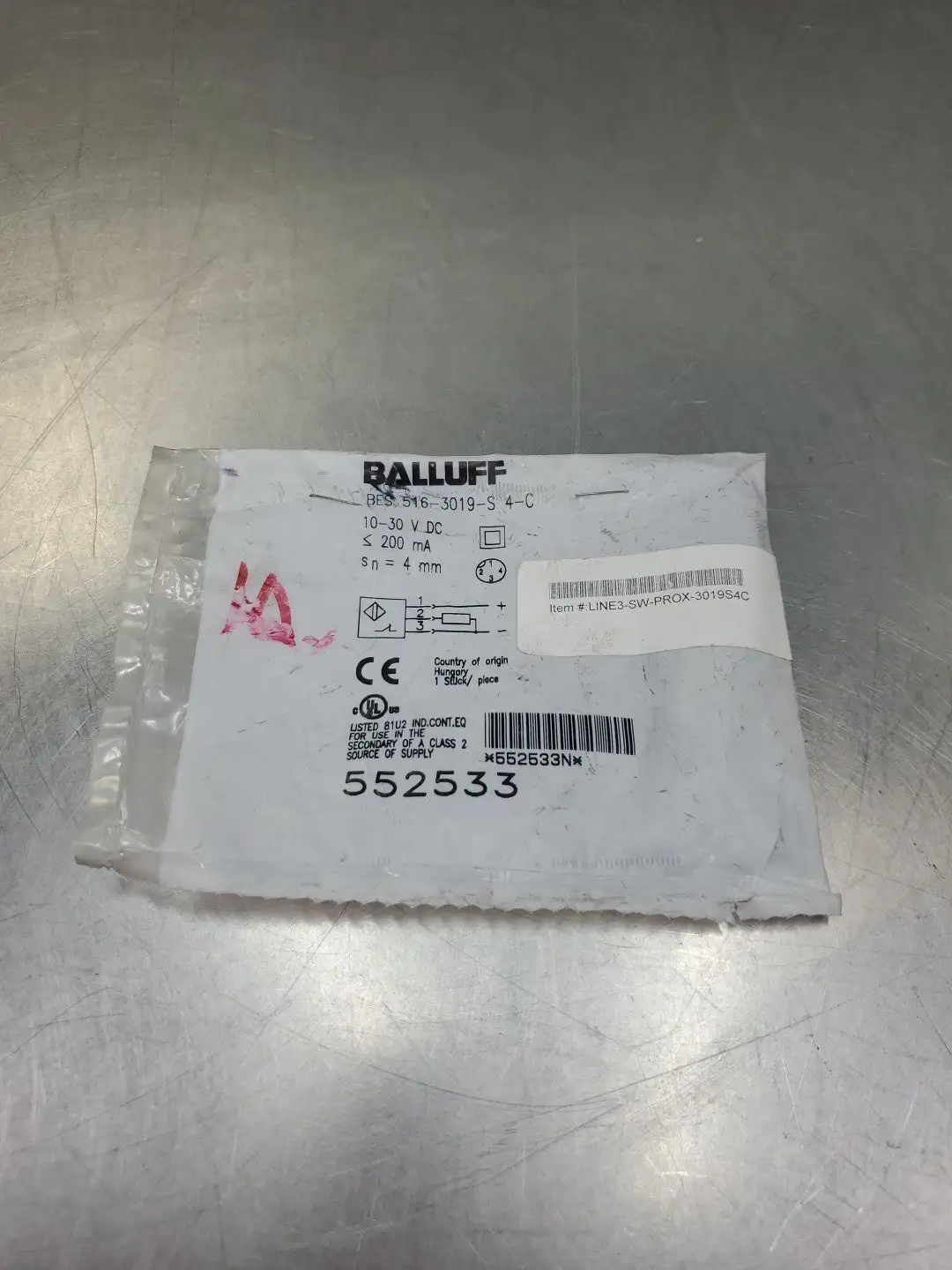 BALLUFF BES 516-3019-S4-C INDUCTIVE PROXMITY SENSOR, 10-30V. 5E-35/3