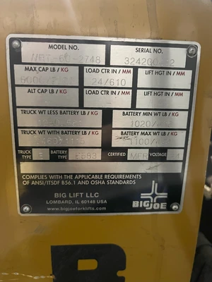 USED Big Joe WRT-60-2748