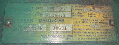 Dodge size TDT 926 Speed Reducer, Ratio 25.66:1; Storeroom Spare