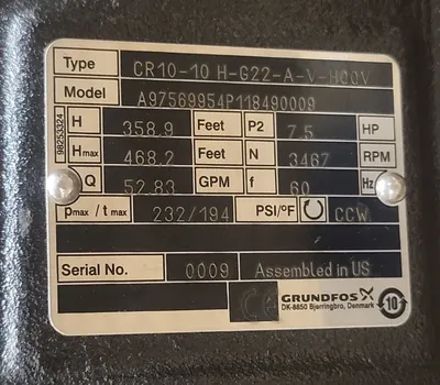 NEW GRUNDFOS CR 10-10 H-G22-A-V-HQQV