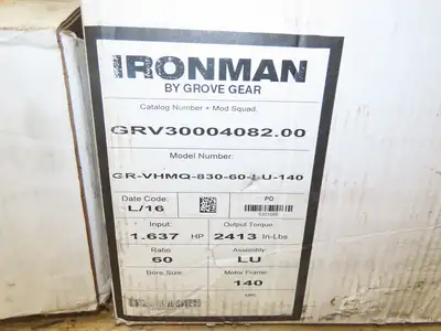 Grove Gear Ironman GR-VHMQ-830-60-LU-140 Gearbox 60:1 Reducer 1.6Hp 29rpm 140TC