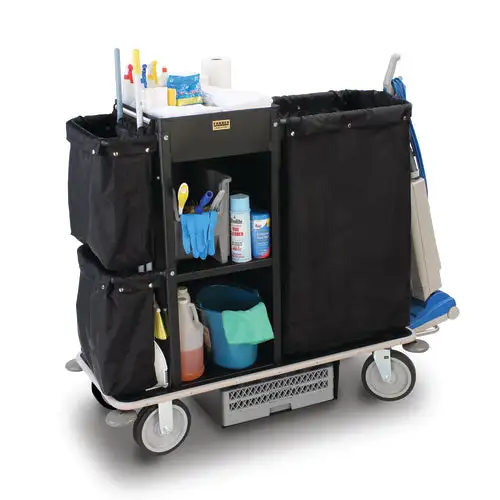 Forbes Industries Housekeeping Cart w/ (3) Shelves & (3) Bags - 30"W x 18"D x 36"H, Steel, Black (2155A)