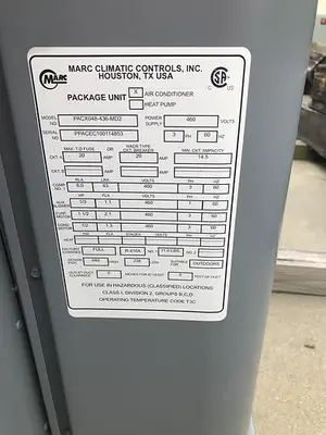 Used MARC CLIMATE CONTROLS INC PACX048-436-MD2 Air Conditioning Equipment North Carolina US | DH Griffin Used Equipment #1383595