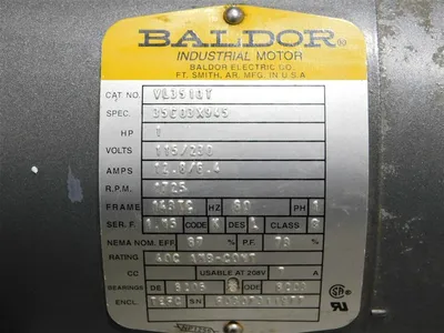 Baldor VL3510T Industrial Motor 1HP 115/230V 1725rpm 12.8/6.4A Used