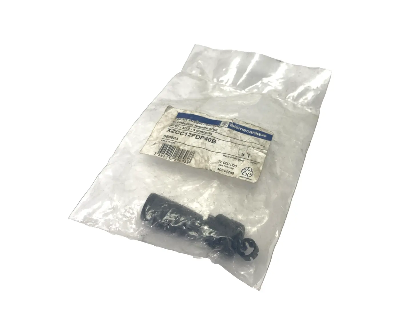 XZCC12FDP40B,080603 | Telemecamique XZCC12FDP40B Female Straight Connector M12 4-Pin PG7 080603 - New