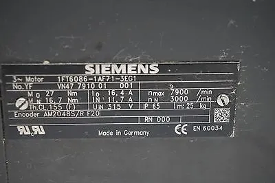 USED SIEMENS 1FT6086-1AF71-3EG1 SERVO MOTOR 1FT60861AF713EG1