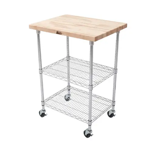 John Boos MET-MWC-1 2 Shelf Wire Cart w/ Maple Top, 800 lb Capacity, 27" x 21" x 36"