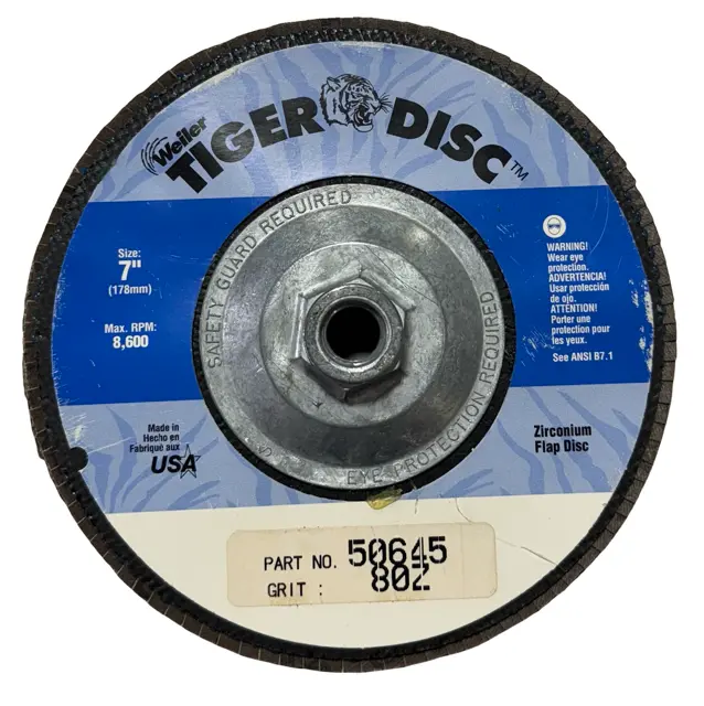 Weiler TIGER 7" x 5/8-11 Flap Disc 80 Grit Zirconium USA Made