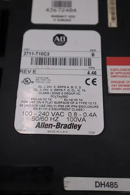 REFURBISHED ALLEN BRADLEY 2711-T10C3 REV E SER B PANELVIEW STOCK H82