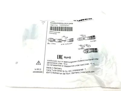 NEW TURCK FIELD WIREABLE CONNECTOR FEMALE STRAIGHT 100002047