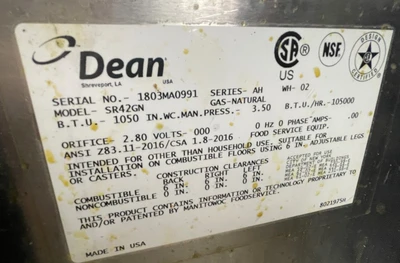 130-0135 Dean SR42GN Natural Gas Fryer